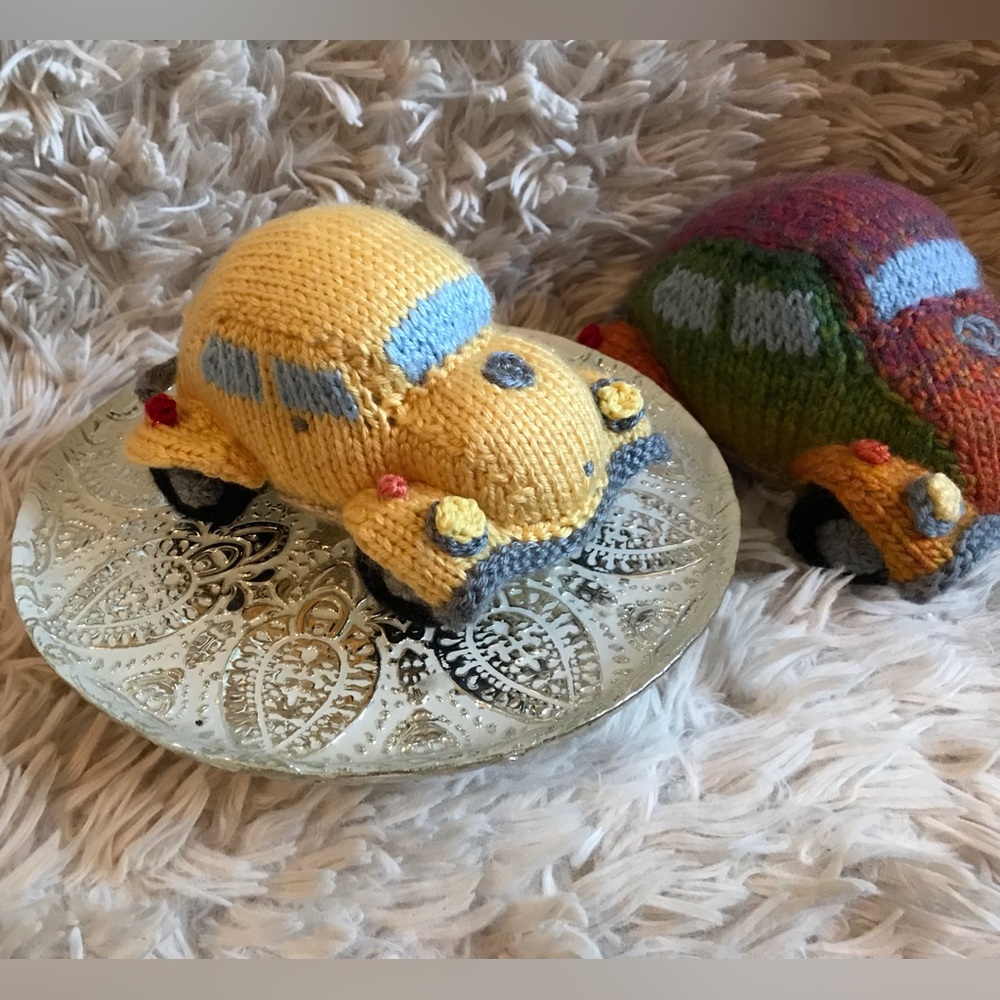 NEW Handmade Knit Yellow Car Beetle Bug Vehicle Plush Stuffed OOAK - Picture 10 of 10